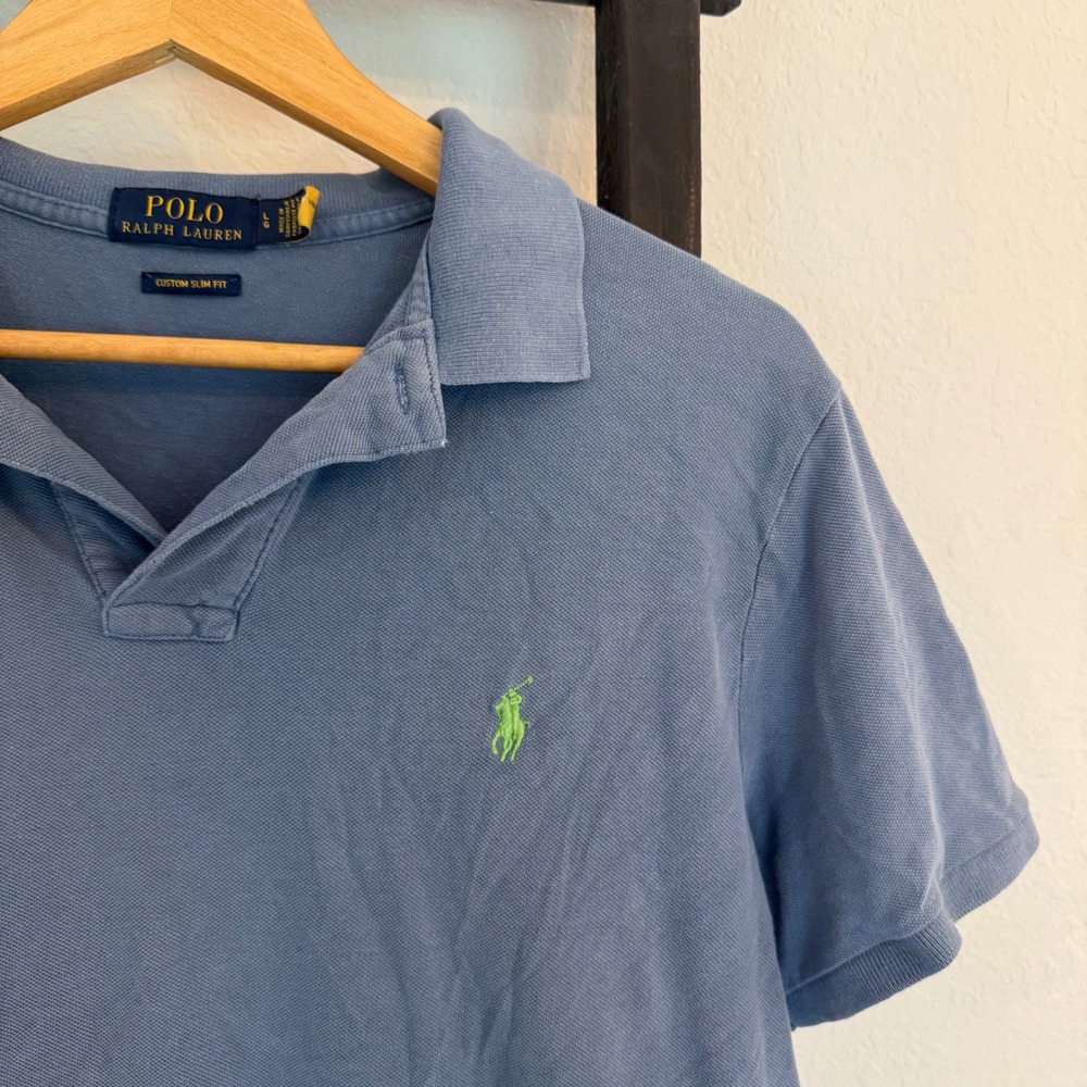 Polo Ralph Lauren Custom Slim Fit Blue Polo Shirt Mens - Picture 2 of 5